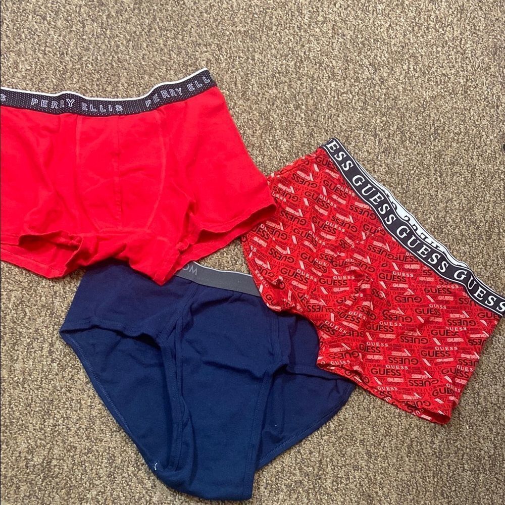 3 Guess and Perry Ellis & Fruit Of The Loom Men's Underwear Set - Red and Blue